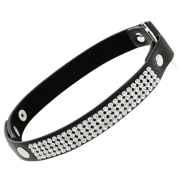 Collare BDSM Donna in Pelle Vegana con Cuore e Strass - Nero Regolabile